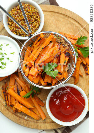 Concept of tasty food, fried sweet potato, top view Concept of tasty food, fried sweet potato, top view 98828386