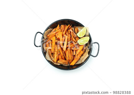 Fried sweet potato, isolated on white background Fried sweet potato, isolated on white background 98828388