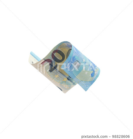 Euro banknote isolated on white. Flying money 98828606