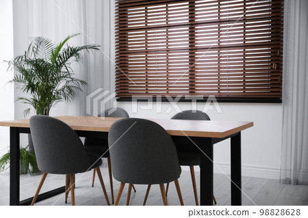 Modern empty wooden table in room interior 98828628