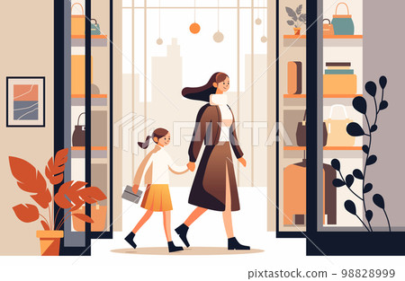 mother and little daughter walking together in modern fashion shop motherhood family shopping concept mother and little daughter walking together in modern fashion shop motherhood family shopping concept 98828999