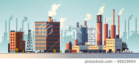 energy generation plant with chimneys electricity production industrial manufacturing building heavy industry factory 98829004