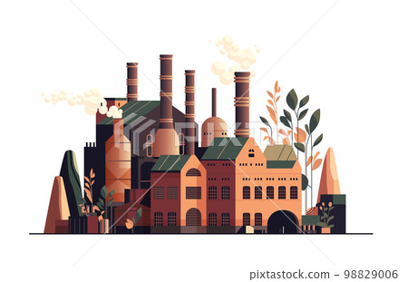 energy generation plant with chimneys electricity production industrial manufacturing building heavy industry factory energy generation plant with chimneys electricity production industrial manufacturing building heavy industry factory 98829006