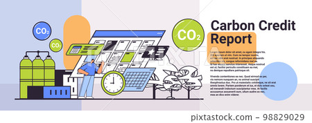 businessman making carbon credit report responsibility of co2 emission environment strategy sustainable ESG development 98829029
