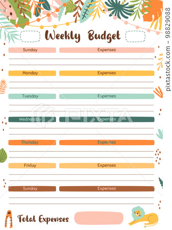Weekly budget planner template for print. Week... - Stock Illustration ...