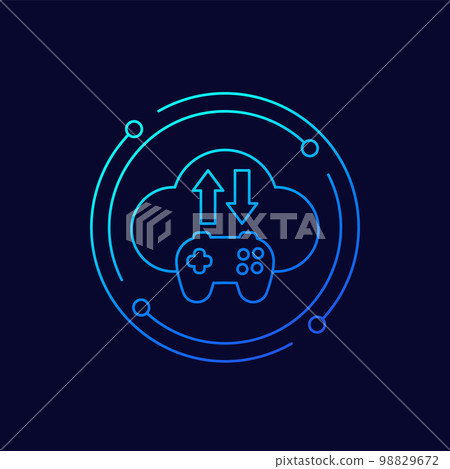 game server icon with gamepad and cloud, linear game server icon with gamepad and cloud, linear 98829672