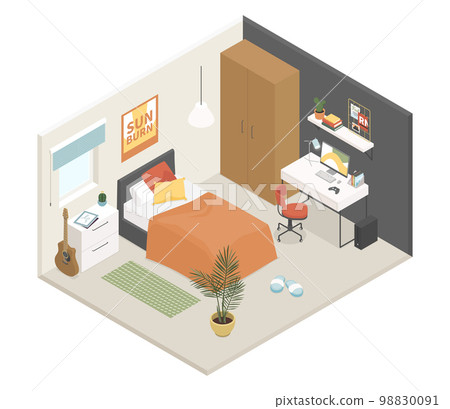 Teenage room - modern vector colorful isometric illustration 98830091