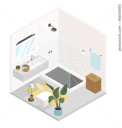 Minimalist bathroom - modern vector colorful isometric illustration 98830093