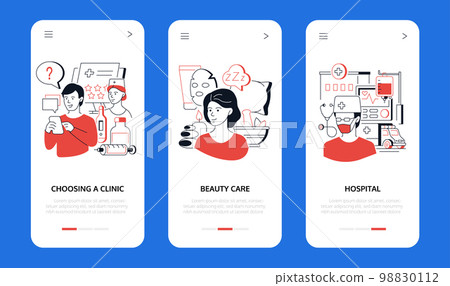 Choose a clinic or hospital - line design style banners set Choose a clinic or hospital - line design style banners set 98830112