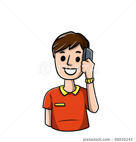 Man with mobile phone. Cartoon hand drawn sketch illustration. 98830243