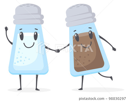 Cute salt and pepper shakers together. Cartoon mascots Cute salt and pepper shakers together. Cartoon mascots 98830297