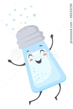 Salt shaker mascot. Happy smiling glass spice 98830298