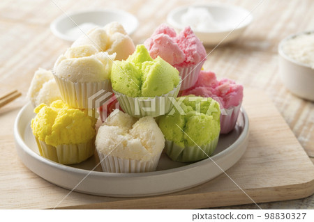 Thai Steamed Cupcakes,colorful sponge cake (Cotton wool cake) Thai Steamed Cupcakes,colorful sponge cake (Cotton wool cake) 98830327