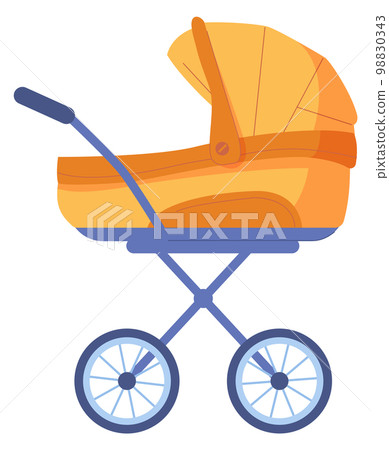 Baby carriage icon. Cartoon yellow child pram 98830343