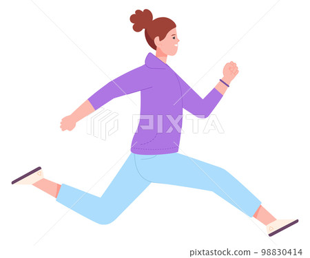Fast woman running. Hurrying person. Rushing character 98830414