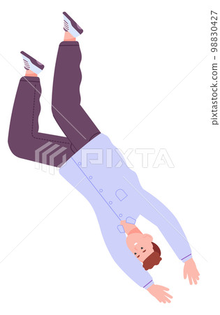 Smiling woman jumping down. Falling or floating person Smiling woman jumping down. Falling or floating person 98830427