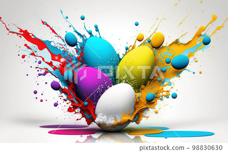 Easter egg colorful explosion. Easter egg paint splash 98830630