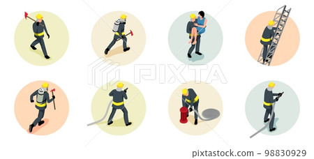 Isometric Firefighter Composition Set 98830929