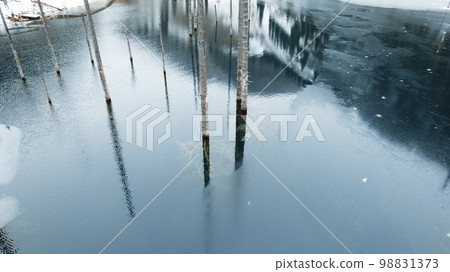 Kaindy Mountain Lake in winter. Drone view Kaindy Mountain Lake in winter. Drone view 98831373