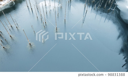 Kaindy Mountain Lake in winter. Drone view Kaindy Mountain Lake in winter. Drone view 98831388
