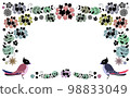 Fashionable hand drawn frame of Scandinavian flowers and two birds 98833049