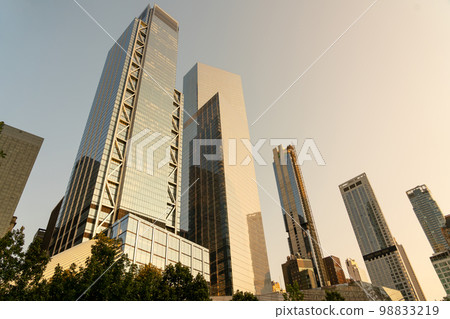 Skyscrapers of new york street view of majestic buildings 98833219