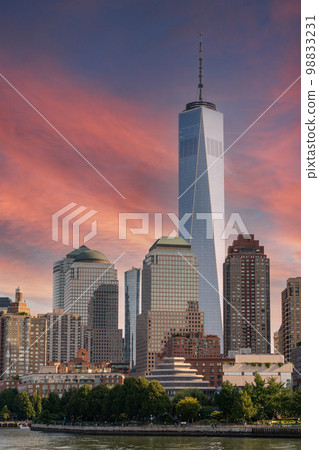Financial and shopping center in downtown Manhattan with dramatic sky Financial and shopping center in downtown Manhattan with dramatic sky 98833231