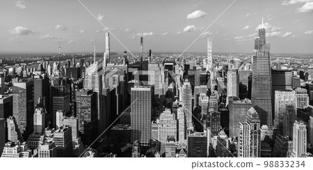 New York City skyline, panorama with skyscrapers in Midtown Manhattan, black and white 98833234