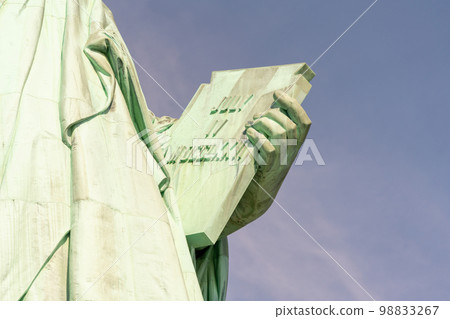 Declaration of Independence in the hand of the statue of liberty with the date of its adoption on July 4 98833267