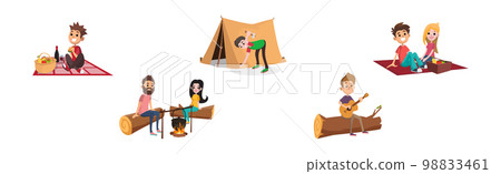 People Character Camping or Having Picnic Outdoor Vector Set People Character Camping or Having Picnic Outdoor Vector Set 98833461