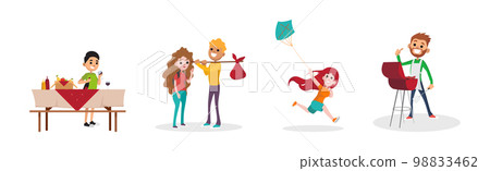 People Character Camping or Having Picnic Outdoor Vector Set 98833462