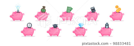 Pink Piggy Bank or Moneybox with Hole Vector Set Pink Piggy Bank or Moneybox with Hole Vector Set 98833481