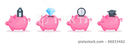 Pink Piggy Bank or Moneybox with Hole Vector Set 98833482