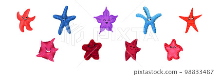 Starfish or Sea Star Smiling and Waving Arms Vector Set Starfish or Sea Star Smiling and Waving Arms Vector Set 98833487