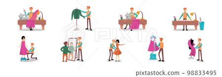 Man Dressmaker or Tailor Sewing for His... - Stock Illustration ...