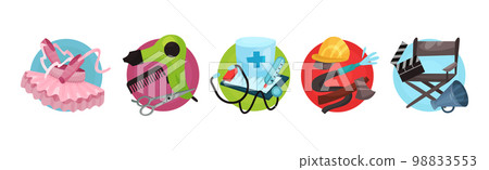 Symbols of Different Occupations Arranged in Circle Vector Set Symbols of Different Occupations Arranged in Circle Vector Set 98833553