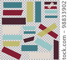 Washi tapes. Semi-transparent pieces of ribbons. Blue, burgundy, white and green pieces of washi tape with torn edges. Set of adhesive ribbons isolated on a transparent background. 98833902