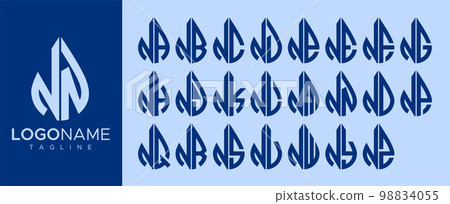Collection of water drop N letter logo design. Droplet N letter logo brand set. 98834055