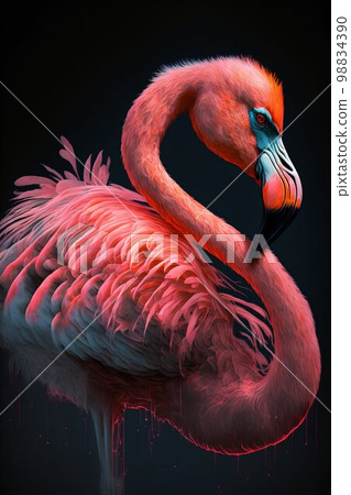 Pink flamingo bird. Generative Ai 98834390