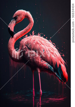Pink flamingo bird. Generative Ai 98834404