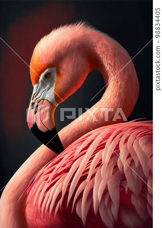 Pink flamingo bird. Generative Ai 98834405