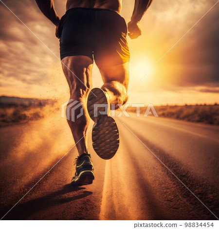 Athletic man running on road. Generative Ai Athletic man running on road. Generative Ai 98834454