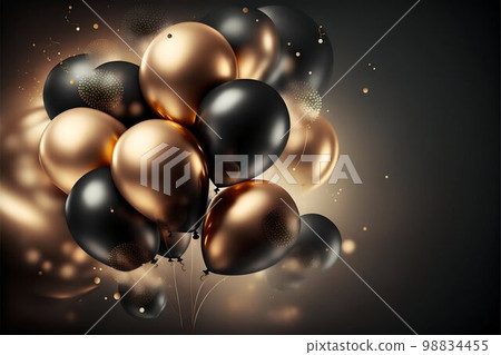 Gold and black metallic helium air balloons. Generative Ai 98834455