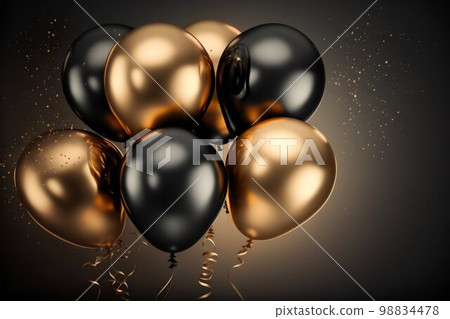 Gold and black metallic helium air balloons. Generative Ai 98834478
