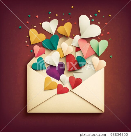 Valentine romatic envelope with love hearts. Generative Ai 98834500