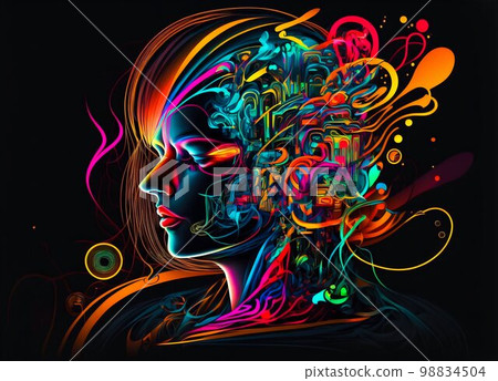 Abstract neon girl line art. Generative Ai 98834504