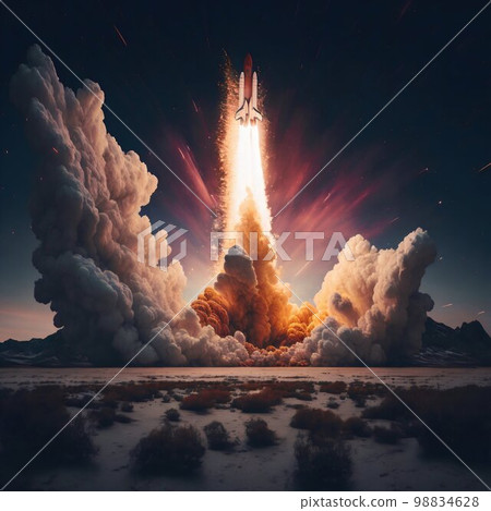 Rocket spaceship launch. Generative AI 98834628