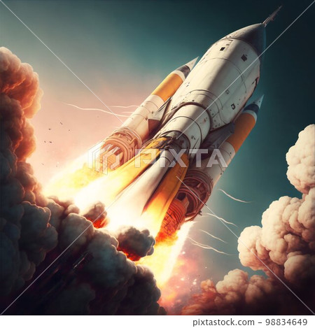 Rocket spaceship launch. Generative AI 98834649