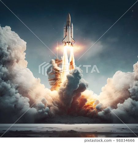 Rocket spaceship launch. Generative AI Rocket spaceship launch. Generative AI 98834666
