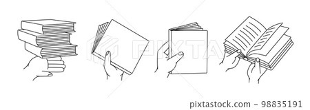 Set of hands with books. Read more. Bookstore, library, book shop illustration. Literature, dictionaries, encyclopedias, planners. Set of hands with books. Read more. Bookstore, library, book shop illustration. Literature, dictionaries, encyclopedias, planners. 98835191